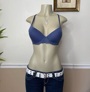 Lucky Brand Blue Floral Trim Lightly Padded T-Shirt Bra - 34C